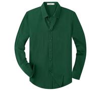 Lusead Men's Oxford Button Down Shirts Long Sleeve Business Casual Cotton Dress Shirt Regular Fit Wedding Dating Party, Dark Green, 3XL