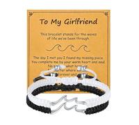 LUSENME Couple Bracelets Gifts, The Waves of Life We've Been Through, Wave Charm Bracelet Gifts for Boyfriend Girlfriend, L, Nylon Stainless Steel, no gemstone