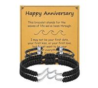 LUSENME Couple Bracelets Gifts, The Waves of Life We've Been Through, Wave Charm Bracelet Gifts for Boyfriend Girlfriend, L, Nylon Stainless Steel, no gemstone