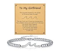 LUSENME Wave Charms Bracelet Gifts for Wife Girlfriend, Anniversary Birthday Valentine's Day Gift Ideas for Women, L, Stainless Steel, no gemstone