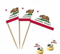 LUSEOAN California State Toothpicks Flag CA Republic Small Mini Cocktail Fruit Cupcakes Toppers Food Stick Flags Decorations, 100 Pack