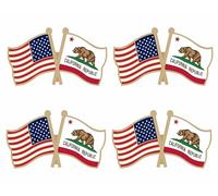 LUSEOAN USA and State of California Crossed Double Flag Lapel Pins Small Mini CA Republic Friendship Pin Badge, 4PCS
