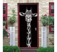 LuSeven Door murals Black and White Animals Giraffe 77x200cm Decal Wallpaper Self-Adhesive Removable Art Poster Home Decoration Waterproof PVC for oors Bedroom Living Room Bathroom