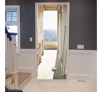 LuSeven door panel wall stickers Corridor sea balcony view 40x120cm(15.74 inches * 47.24 inches) 2pcs Waterproof 3D Creative Door Stickers Self-Adhesive Paper Decoration Bedroom Living Room Wall Stick