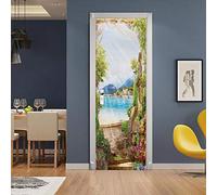 LuSeven Sticker for Door Plants sea Mountains 77x200cm(30.31 inches * 78.74 inches) 3D Wallpaper Wall Sticker DIY Door Decoration Bathroom Home Improvement Home Decor