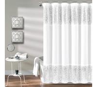 Lush Decor 1 Shimmer Sequins Shower Curtain | Chic Sparkle Design for Bathroom, 70” x 72”, Silver and White, 70" x 72"