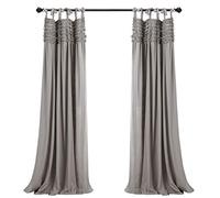 Lush Decor 16T004279, Gray Lydia Curtains Ruffle Window Panel Set for Living, Dining, Bedroom (Pair), 95” x 40