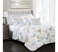 Lush Decor 7 Piece Harbor Life Quilt Set, Polyester, Blue & Taupe, Full/Queen