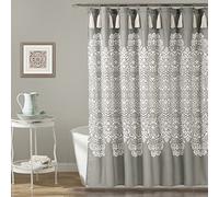 Lush Decor, 72" x 72", Gray Boho Medallion Shower Curtain-Fabric Bohemian Damask Print Design with Tassels