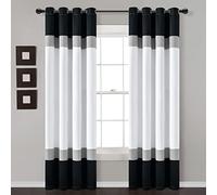 Lush Decor Alexander Color Block Light Filtering Window Curtain Panel Pair, 84" L x 52" W, Black & Gray