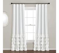 Lush Decor Allison Ruffle 100% Lined Blackout Window Curtain Panel (Single Panel), 84" L x 40" W, White