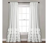 Lush Decor Allison Ruffle Curtains-Window Panel Drapes Set for Living, Dining Room, Bedroom (Pair), 84" x 40", White, Polyester, 40" W x 84" L (Pack of 1)