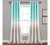 Lush Decor Aqua and Gray Umbre Fiesta Curtains Room Darkening Window Panel Set for Living, Dining, Bedroom (Pair), 95” Long x 52” Wide, L, Aqua & Gray