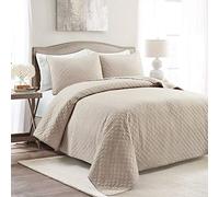 Lush Decor Ava Diamond 3 Piece Quilt Set, Neutral, King/Lime King