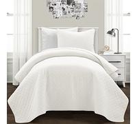 Lush Decor Ava Diamond Oversized 2 Piece Cotton Quilt Set, White, Twin-XL