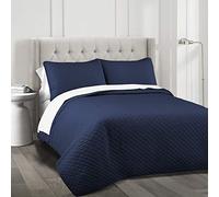 Lush Decor Ava Diamond Oversized Cotton 3 Piece Quilt Set, Full/Queen, Navy, Polyester