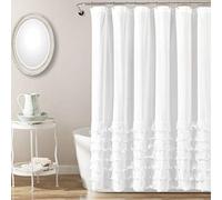 Lush Decor Avery Shower Curtain Ruffled Vintage Chic Farmhouse Style Bathroom, 72” x 72”, White