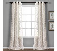 Lush Decor Avon Trellis Grommet Sheer Window Curtain Panel Pair, 95" Long x 38" Wide, Beige