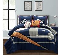 Lush Decor Baseball Game Reversible Oversized Kids 5 Piece Quilt Set, Full/Queen, Navy & Gray