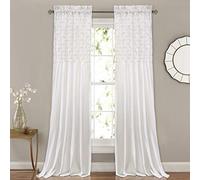 Lush Decor Bayview Curtains-Pintuck Textured Semi Sheer Window Panel Drapes Set for Living, Dining, Bedroom (Pair), 54" W x 84" L, White