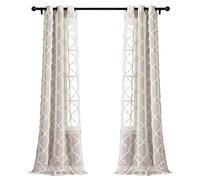 Lush Decor Beige Avon Trellis Grommet Sheer Window Curtain Panel Pair (84" x 38")
