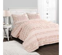 Lush Décor Belle 3 Piece Ruffled Quilt - Pink Blush - Full/Queen Quilt Set