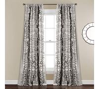 Lush Decor Belle Vintage Chic Window Curtain Panel for Living, Dining Room, Bedroom (Single Curtain), 54" W x 84" L, Gray