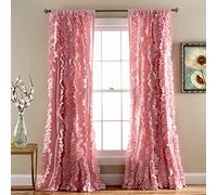 Lush Decor Belle Vintage Chic Window Curtain Panel for Living, Dining Room, Bedroom (Single Curtain), 54" W x 84" L, Pink