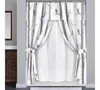 Lush Decor Bird On The Tree Double Swag Shower Curtain with Peva Lining & Rings, Gray, 16 Pieces