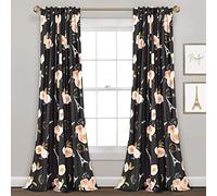 Lush Decor Black Vintage Paris Rose Butterfly 2-Piece Window Curtain Panel Set, Long Floral Polyester Themed Pattern (84" x 52")