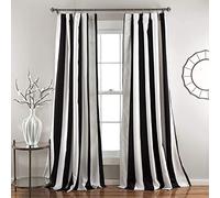 Lush Decor, Black Wilbur Stripe Room Darkening Window Curtain Panel Pair, 108" x 52", 108 in L