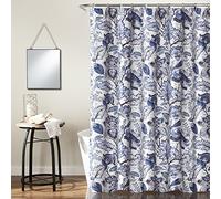 Lush Decor, Blue Cynthia Jacobean Shower Curtain-Fabric Floral Print Design,72 x 72
