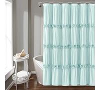 Lush Decor Blue Darla Shower Curtain-Ruched Floral Vintage Chic, Farmhouse Style Design, 72 x 72