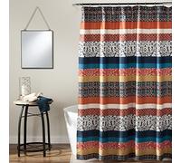 Lush Decor Bohemian 72 ' X 1 Shower Curtain Fabric Bathroom - Colorful Geometric and Floral Design, 72” x 72”, Turquoise and Orange