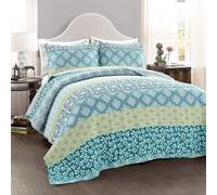 Lush Decor Bohemian Stripe, Cotton, Blue & Green, King