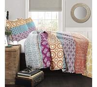 Lush Decor Bohemian Stripe, Cotton, Fuchsia & Orange, Full/Queen