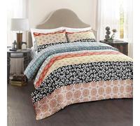 Lush Decor Bohemian Stripe, Cotton, Turquoise & Orange, King