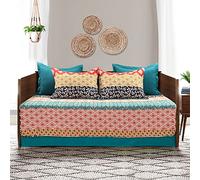 Lush Decor Bohemian Stripe Quilted Cotton 3 Piece Cover Set, Daybed, Turquoise & Orange