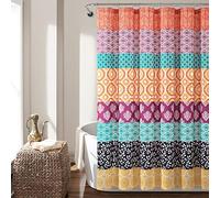 Lush Decor Bohemian Stripe Shower Curtain, 72" W x 72" L, Fuchsia & Orange - Boho Shower Curtain - Colorful Striped Bathroom Curtain - Maximalist & Boho Bathroom Decor
