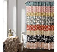 Lush Decor Bohemian Stripe Shower Curtain, 72" W x 84" L, Turquoise & Orange