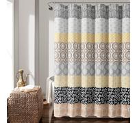 Lush Decor Bohemian Stripe Shower Curtain, 72" x 72", Yellow & Gray