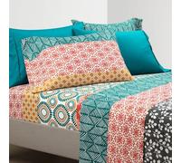 Lush Decor Bohemian Stripe Soft Sheet 6 Piece Set, Microfiber, Turquoise & Orange, Queen