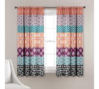 Lush Decor Bohemian Stripe Window Curtain Colorful Bold Design Panel Pair, 52" W x 63" L, Fuchsia & Orange