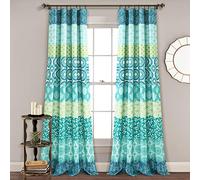 Lush Decor Bohemian Stripe Window Curtain Colorful Bold Design Panel Pair, 52" W x 95" L, Blue & Green