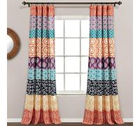 Lush Decor Bohemian Stripe Window Curtain Panel Pair, 84" L x 52" W, Fuchsia & Orange