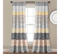 Lush Decor Bohemian Stripe Window Curtain Panel Pair, 84" L x 52" W, Yellow & Gray