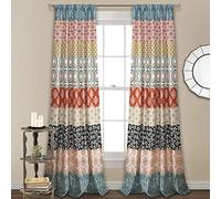 Lush Decor Bohemian Stripe Window Curtain Panel Pair, 84" x 52", Turquoise & Orange