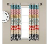 Lush Decor Bohemian Stripe Window Curtain Panels, Pair 52" W x 63" L Turquoise & Orange - Light Filtering Curtains for Bedroom - Boho Curtains - Maximalist Decor