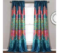 Lush Decor Boho Chic Room Darkening Window Curtain Panel Pair, 84" x 52" + 2" Header, Turquoise and Navy, 84 in x 52 in, Turquoise & Navy