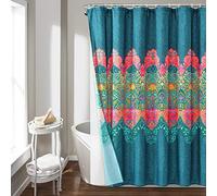 Lush Decor Boho Chic Shower Curtain with Peva Lining and Rings, 14 Piece Complete, 72" x 72", Navy